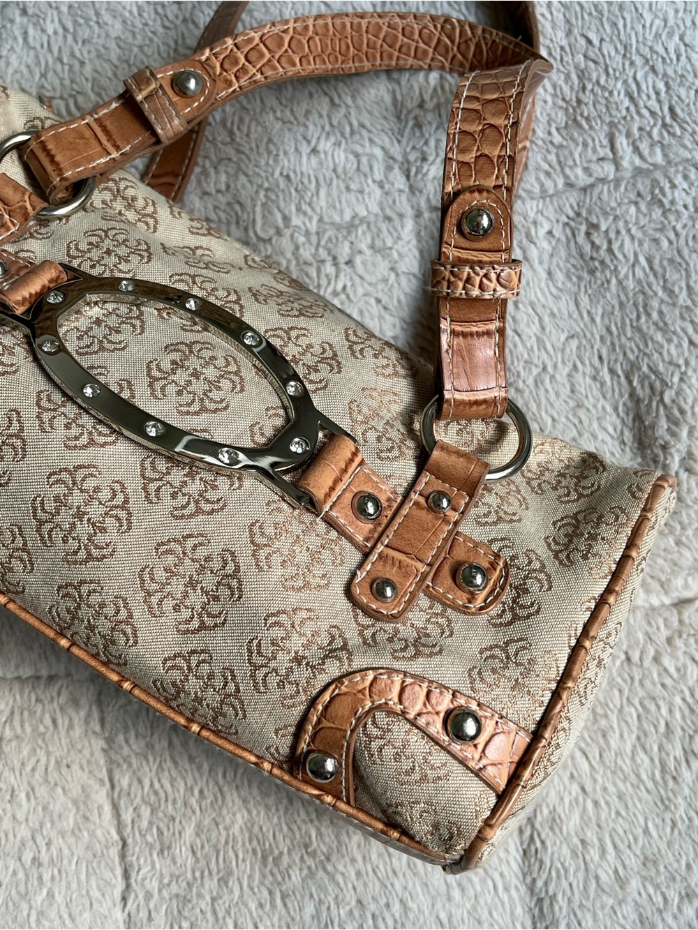 Y2K Vintage WHATEVER Baguette Bag with Sparkling Silver Hardware & Rhinestones - Picture 5 of 12